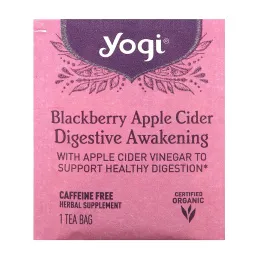 Yogi Tea, Пробуждение пищеварения, чай без кофеина с ежевикой и яблочным сидром, 16 чайных пакетиков, 29 г (1,02 унции)