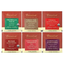 Teeccino, Пробники травяного чая с грибами, 6 вкусов, без кофеина, 12 чайных пакетиков, 72 г (2,54 унции)