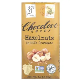 Chocolove, Молочный шоколад с фундуком, 33% какао, 90 г (3,2 унции)