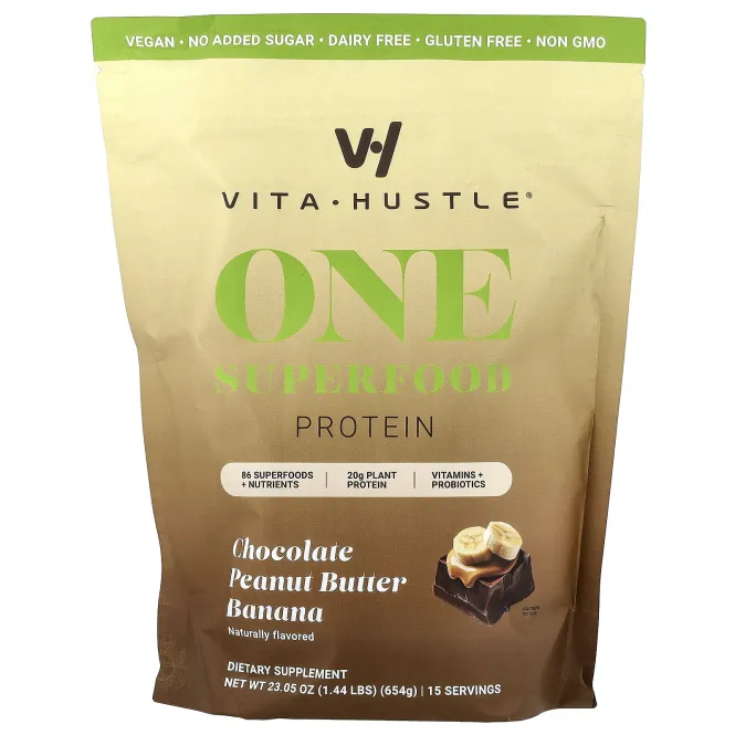 VitaHustle, One Superfood Protein, протеин из суперфудов, шоколад и арахисовая паста с бананом, 654 г (1,44 фунта)
