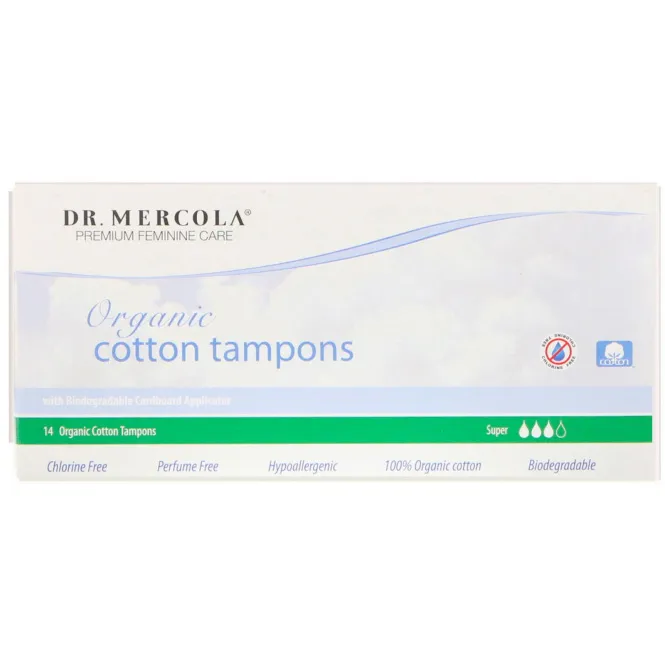 Dr. Mercola, Тампоны из органического хлопка, Супер, 14 тампонов