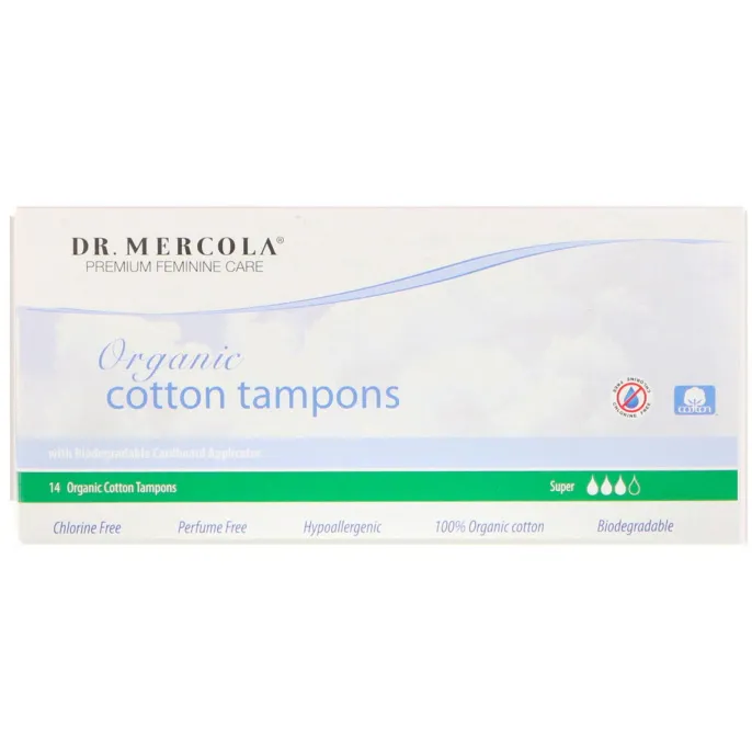 Dr. Mercola, Тампоны из органического хлопка, Супер, 14 тампонов