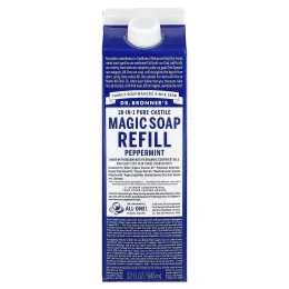 Dr. Bronner's, Pure-Castile Magic Soap, 18 в 1, сменная упаковка, перечная мята, 946 мл (32 жидк. унции)