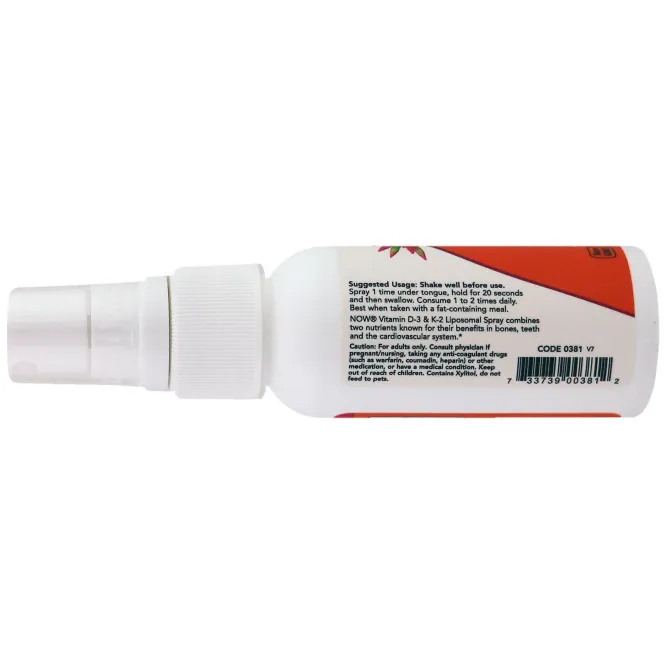 Now Foods, Витамины D3 и К2, липосомный спрей, 2 жидкие унции (60 мл)