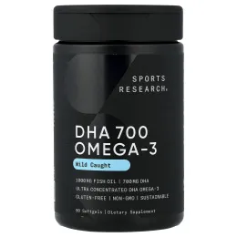 Sports Research, ДГК 700 омега-3, из рыбы дикого улова, 90 капсул