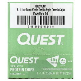 Quest Nutrition, Протеиновые чипсы по типу тортильи, сальса-верде, 8 пакетиков по 32 г (1,1 унции)