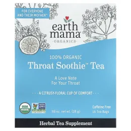 Earth Mama, Organics, 100% органический чай Throat Soothie™, без кофеина, 16 чайных пакетиков, 28 г (0,98 унции)
