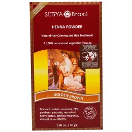 Surya Brasil, Порошок хны, натуральное окрашивание и уход за волосами, золотисто-коричневый, 50 г