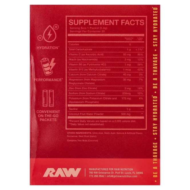 Raw Nutrition, Bum, увлажнение, электролитная формула, фруктовый пунш, 20 пакетиков по 5,8 г (0,2 унции)