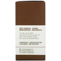 Magsol, Magnesium Deodorant, Sandalwood, 3.2 oz (95 g)