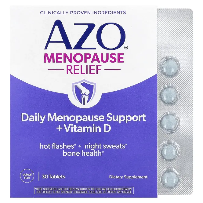 AZO, Menopause Relief, ежедневная поддержка менопаузы с витамином D`` 30 таблеток