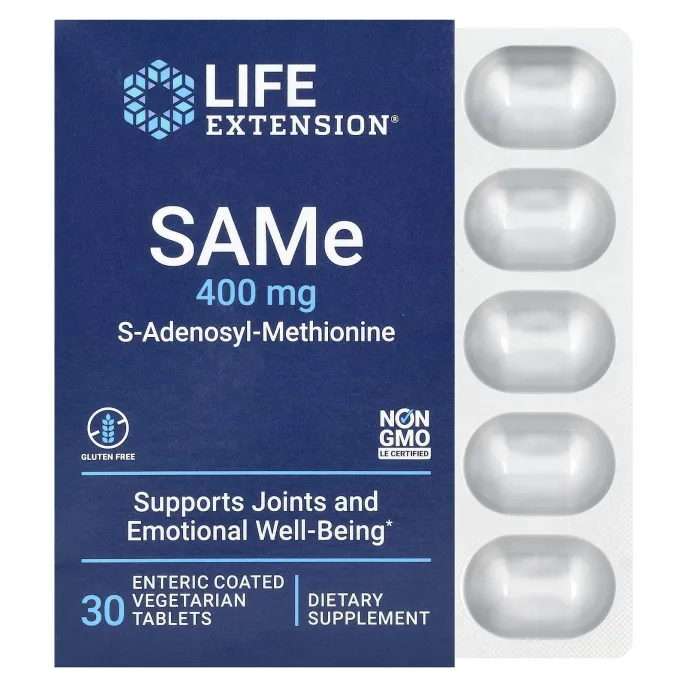 Life Extension, SAMe, S-аденозилметионин, 400 мг, 30 вегетарианских таблеток, покрытых кишечнорастворимой оболочкой