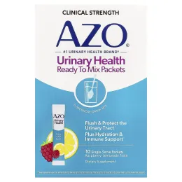 AZO, Urinary Health, готовые к смешиванию пакетики, малина и лимонад, 10 порционных пакетиков по 5,3 г (0,19 унции)