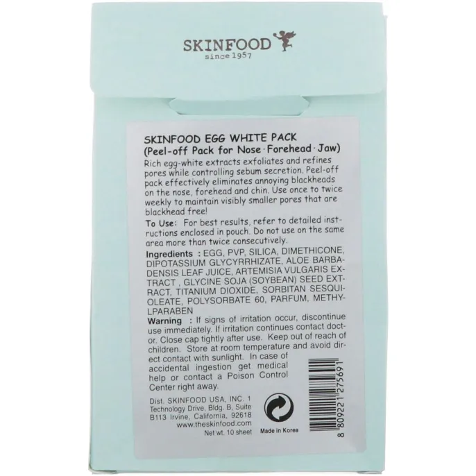 Skinfood, Маска с яичным белком, Маска-пилинг для носа, лба, подбородка, 10 листов