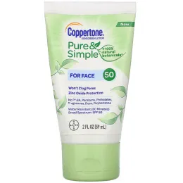 Coppertone, Pure & Simple, Sunscreen Lotion, For Face, SPF 50, 2 fl oz (59 ml)