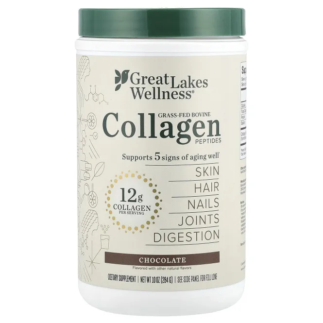 Great Lakes Wellness, Пептиды бычьего коллагена от травяного откорма, шоколад, 284 г (10 унций)