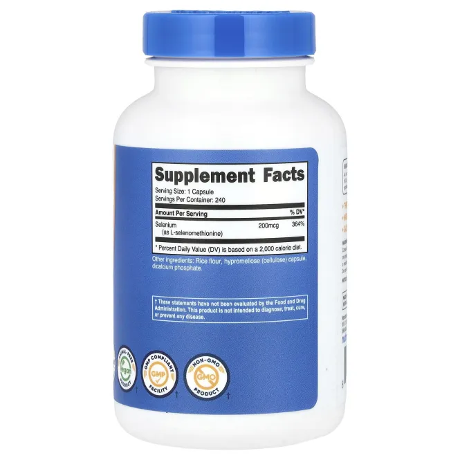 Nutricost, Селен, 200 мкг, 240 капсул
