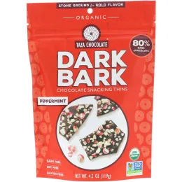 Taza Chocolate, Organic, 80% Dark Bark Chocolate Snacking Thins, Peppermint, 4.2 oz (119 g)