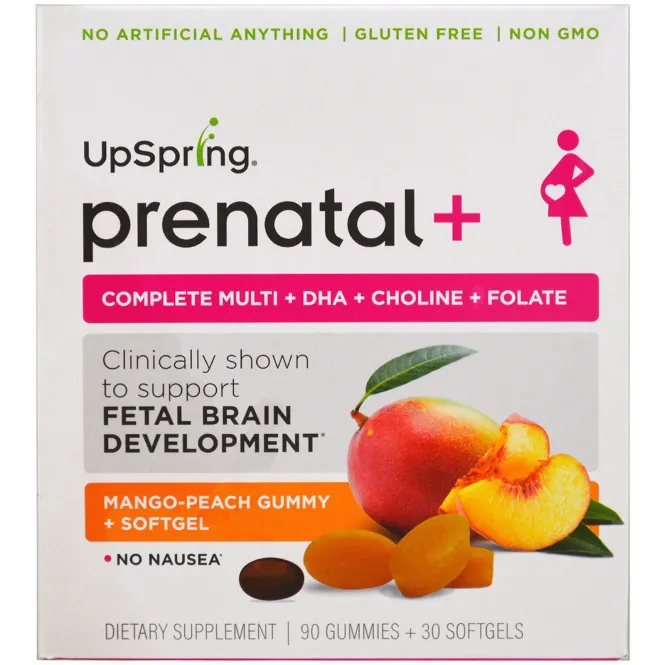 UpSpring, Prenatal +, манго-персиковые жевачки + мягкие таблетки, 90 жевачек + мягкие таблетки