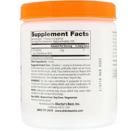 Doctor's Best, Чистый порошок L-орнитина, без вкусовых добавок, 7,1 унций (200 г)