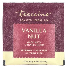 Teeccino, чай из обжаренных трав, ваниль и орех, без кофеина, 10 чайных пакетиков, 60 г (2,12 унции)