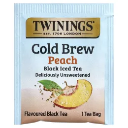 Twinings, холодный чай, черный чай, без подсластителей, персик, 20 порционных чайных пакетиков, 40 г (1,41 унции)