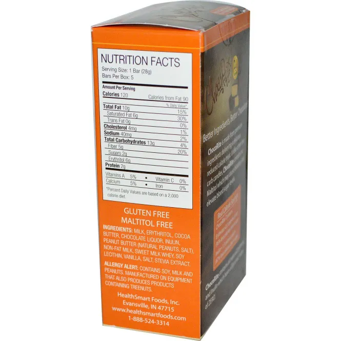 HealthSmart Foods, Inc., ChocoRite, батончик с молочным шоколадом и арахисовым маслом, 5 батончиков (28 г) шт.