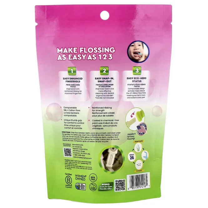 RADIUS, Kids, EcoFlex Floss, жевательная резинка, 50 зубочисток для компостирования