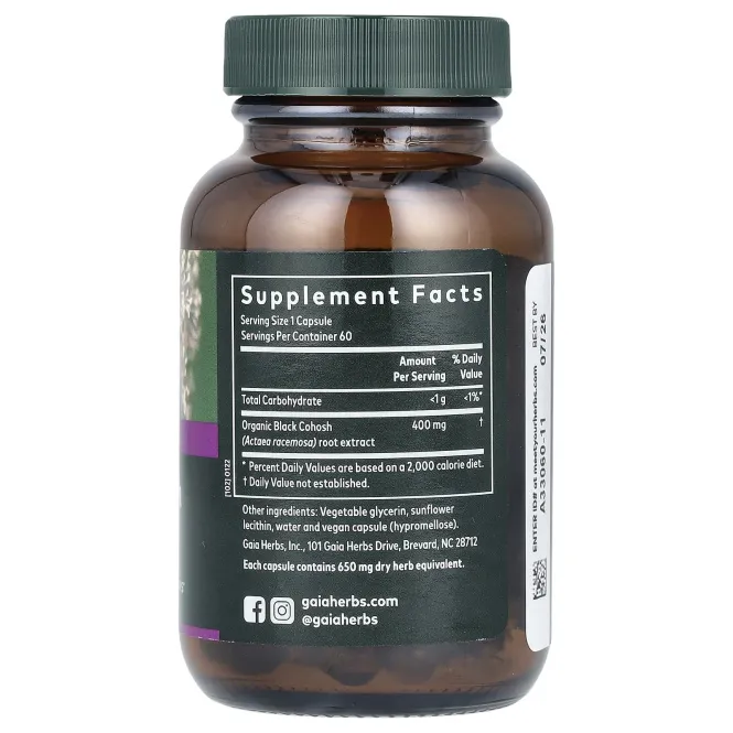 Gaia Herbs, Для женщин, черный кохош, 60 веганских жидких фитокапсул