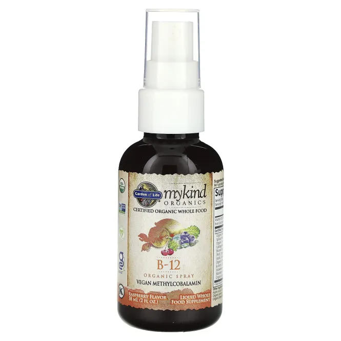 Garden of Life MyKind Organics B-12 Органический спрей со вкусом малины 2 унции (58 мл)