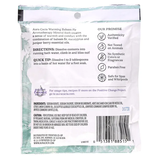 Aura Cacia, Ароматерапевтическое минеральное средство для ванны, согревающая бальзамическая пихта, 2,5 унции (70,9 г)