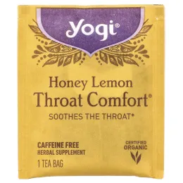 Yogi Tea, Органический, Throat Comfort, со вкусом меда и лимона, без кофеина, 16 чайных пакетиков, 1.12 унций (32 г)