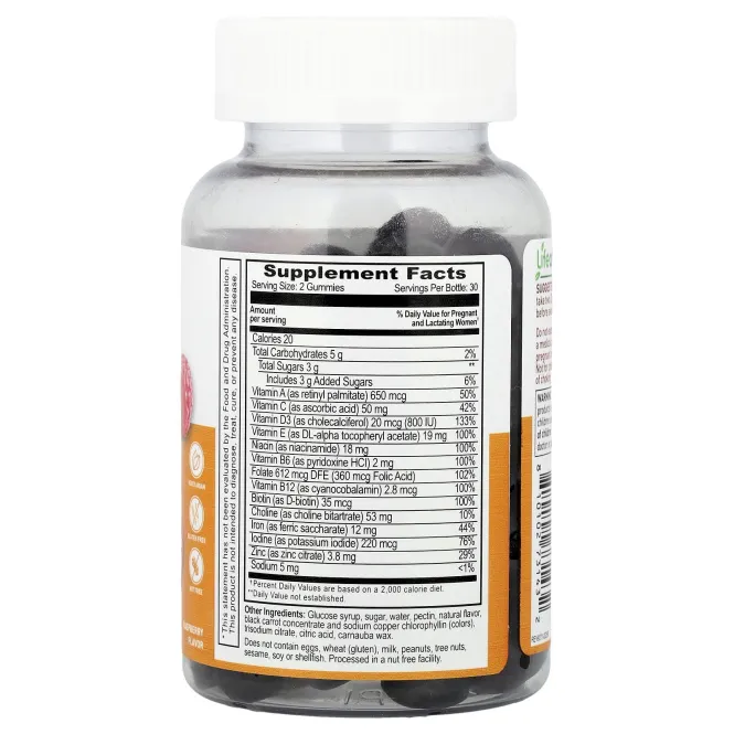 Lifeable, Мультивитаминные жевательные таблетки для послеродового периода, малина, 60 жевательных таблеток