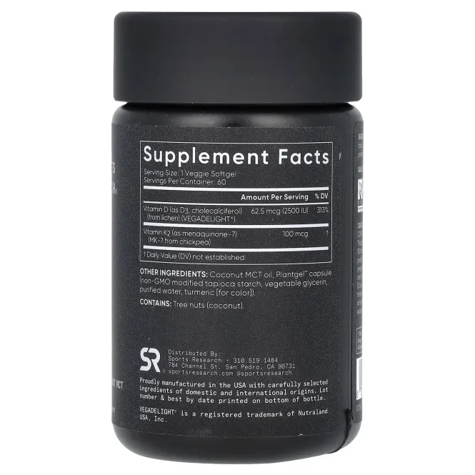 Sports Research, D3 и K2, растительные капсулы, 60 растительных капсул