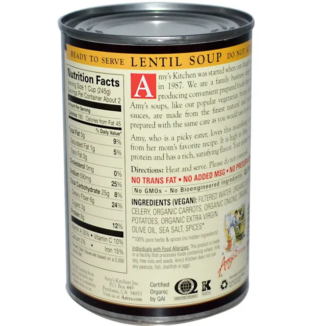 Amy's, Органические супы, чечевица, 14,5 унции (411 г)
