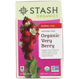 Stash Tea, Органический травяной чай, ягодный, без кофеина, 18 чайных пакетиков, 1,2 унции (36 г)