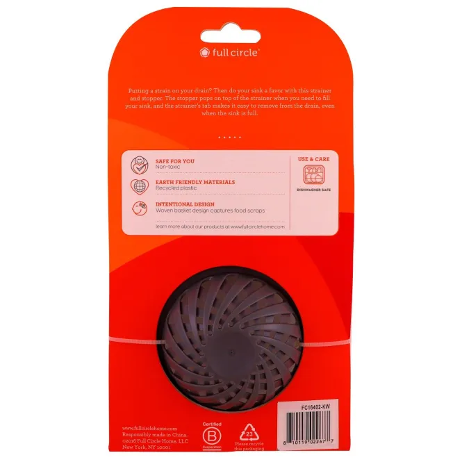 Full Circle, Sinksational, Sink Strainer with Pop-Out Stopper, Gray & White