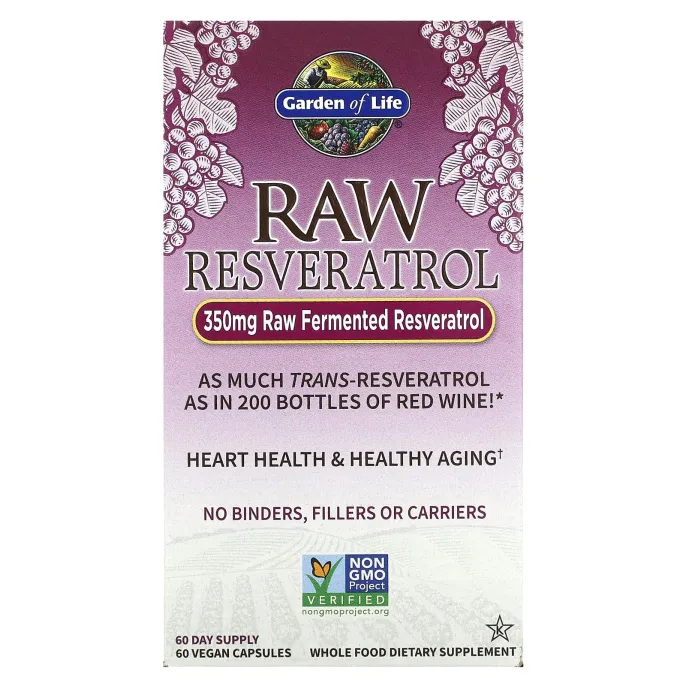 Garden of Life, RAW Resveratrol, 350 мг, 60 веганских капсул