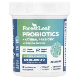 Forest Leaf, Пробиотики + натуральный пребиотик с пищеварительными ферментами, максимальная эффективность, 30 вегетарианских капсул