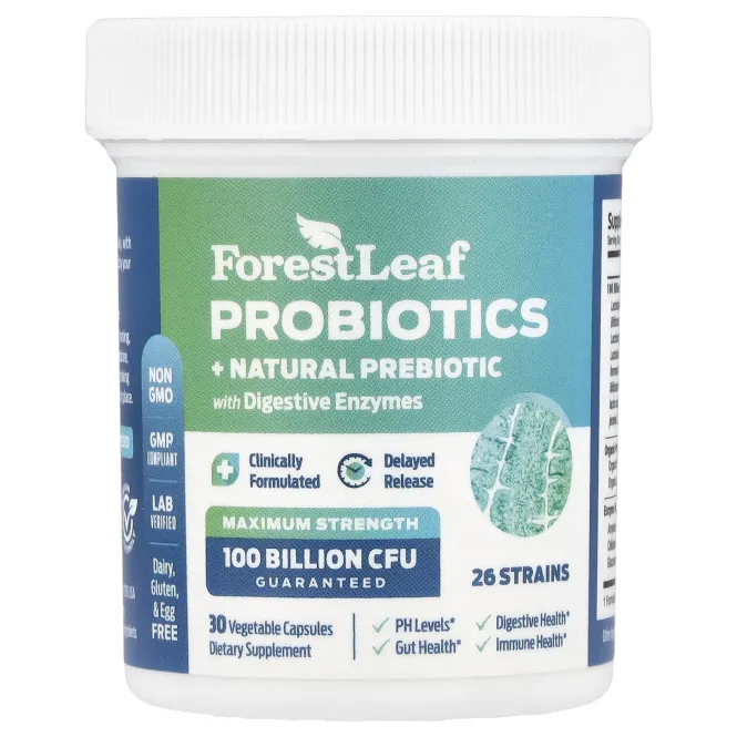 Forest Leaf, Пробиотики + натуральный пребиотик с пищеварительными ферментами, максимальная эффективность, 30 вегетарианских капсул