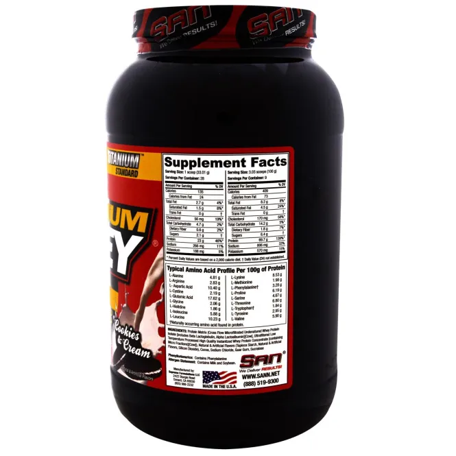SAN Nutrition, 100% чистая титаническая молочная сыворотка, Печенье со сливками, 33 унции (924 г)