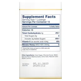 Manuka Health, Леденцы, лесной мёд манука и черная смородина, MGO 400+, 15 леденцов