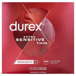 Durex, для экстра чувствительности, тонкие, обычного размера, 42 латексных презерватива