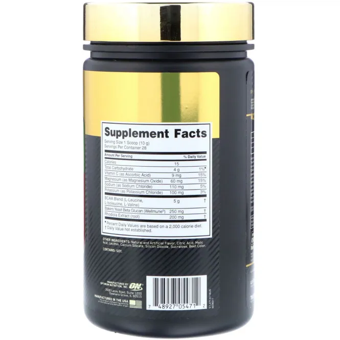 Optimum Nutrition, "Золотой стандарт BCAA", комплекс аминокислот с разветвленными боковыми цепями (BCAA) для тренировки и восстановления со вкусом клубники и киви, 9,9 унций (280 г)