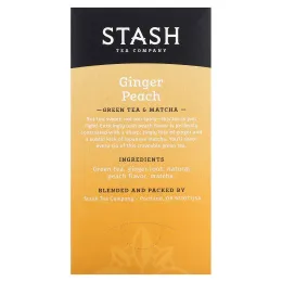 Stash Tea, Зеленый чай и матча, имбирь и персик, 18 чайных пакетиков, 36 г (1,2 унции)