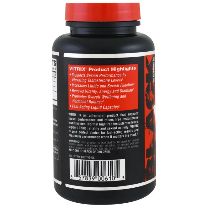 Nutrex Research, Черная серия, Витрикс, поддержка либидо, 80 жидких капсул