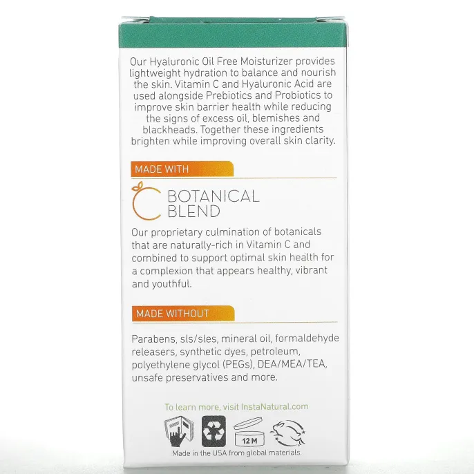 InstaNatural, Hyaluronic Oil Free Moisturizer, 1.7 fl oz (50 ml)