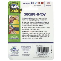Baby Buddy, Secure-A-Toy, для детей от 4 месяцев, черный и серый, 2 ремешка