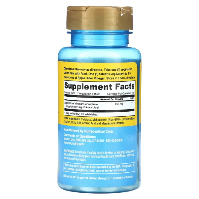 Nature's Life, Яблочный уксус, 250 мг, 100 таблеток
