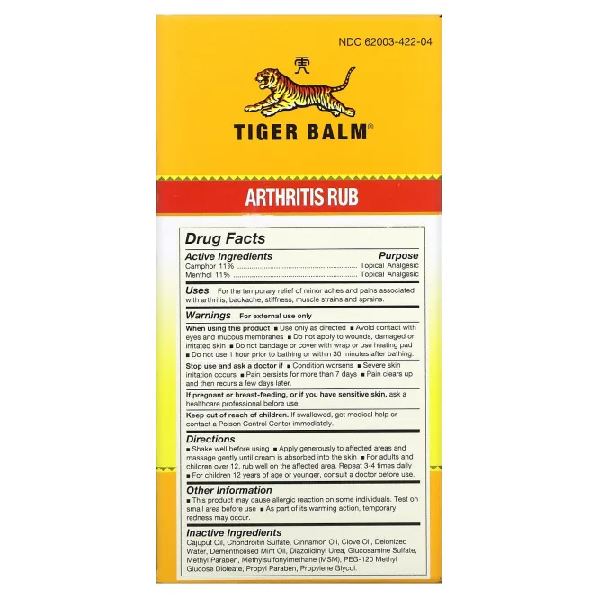 Tiger Balm, Arthritis Rub, без спирта, 4 жидких унций (113 мл)